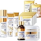 Collagen face wash sets for women, 13 Pcs Skin Care Set , Facial Kit with Facial Cleanser Toner Eye Cream Face Serum Face Cream Face Mask Eye Mask