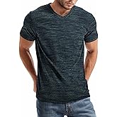 Wielsscca Mens V Neck T Shirts Casual Stylish Graphic Stretch Short Sleeve T-Shirt Cotton Tees Tops Shirt