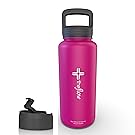 the flow Stainless Steel Water Bottle Double Walled/Vacuum Insulated - BPA/Toxin Free – Wide Mouth with Straw Lid, Carabiner Lid and Flip Lid, 32 oz.(1 Liter) (Pink, 32oz)