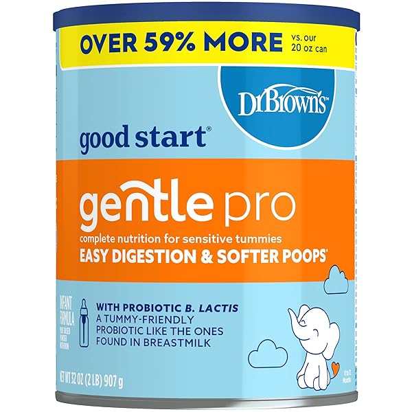 GOOD START | DR. BROWN’S GENTLE PRO, BABY FORMULA POWDER FOR SENSITIVE TUMMIES, EASY DIGESTION & SOFTER POOPS, FORMULA WITH PROBIOTICS, DHA, ALLERGEN LACTOSE, MILK, SOY,TREE NUTS,NON-GMO,32 OZ, 1 PACK