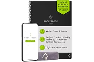 Rocketbook Fusion Hybrid Reusable Planner and Notebook in One, Additional Blank Pages, Goal and Project Tracker, Undated Planner, Executive Size 6x8.8, Black (Pack of 1)
