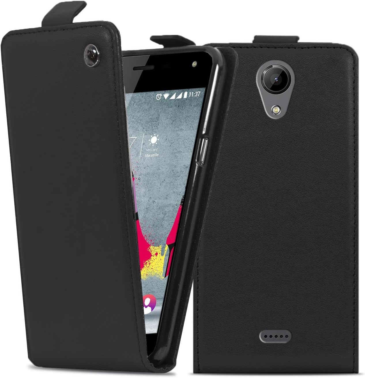 Étui Portefeuille Compatible Wiko U Feel - Tissu Oxford Look Cuir PU, Rabat Magnétique Et Rangement Cartes