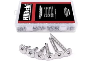 Hilitchi 410 Stainless Steel Wafer Head Phillips Self Drilling Screws Sheet Metal Tek Screws Assortment Kit, Modified Truss Head Self Driller - Size: #8 x 1/2" ~ #8 x 1-1/2" (Pack of 240)