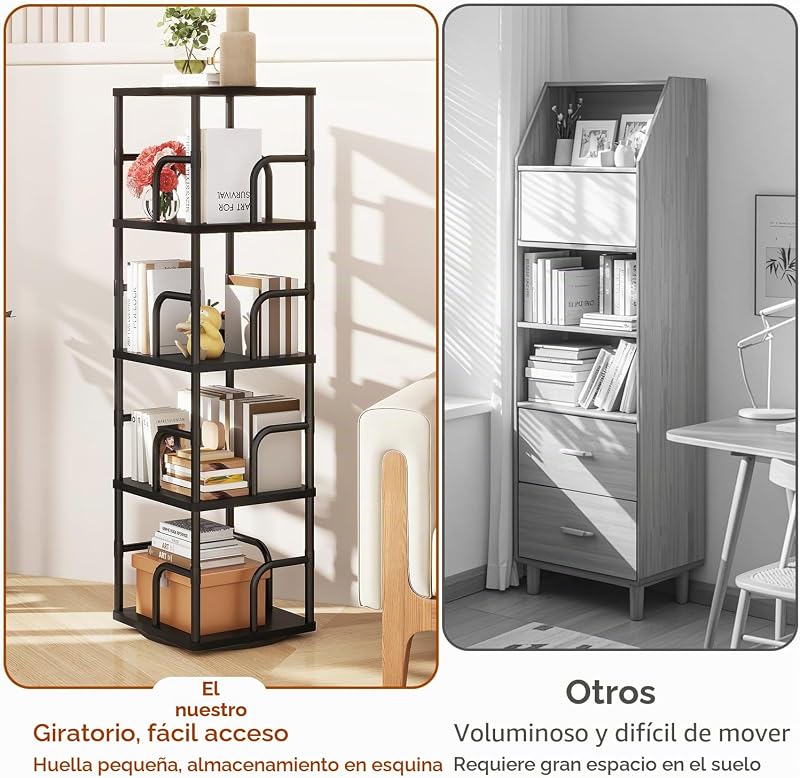 Librería Giratoria de 4 Niveles,Estanteria Madera,Negro TBC004B — foto 8 de 8