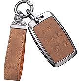 YO&YOYE Compatible with Land Rover Key Fob Cover with Keychain Leather Key Case Protector for Range Rover Evoque Sport Velar Land Rover Discovery Jaguar F-Pace F-Type XE XEL XF XFL XJ (Model1, Brown)