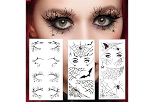 FURIMUK 4 Pairs Halloween Eye Shadow Stickers Eyeliner Decals Spider Web Skull Bat Temporary Tattoo Stickers Face eye Makeup Stickers for Women Girls Halloween Masquerade Party.