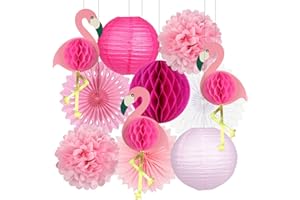 zilue Tropical Party Decorations Pink Flamingo Party Supplies Pom Poms Flowers Tissue Paper Fan Paper Lanterns for Hawaiian Summer Beach Luau Party