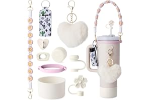 Bufilea Stanley Cup AccessoriesI Bottle Handle Carrier Strap,Silicone Cup Boot, Lipstick Holder, Straw Topper & Spill Stopper Cute Decorative Charms, Accessories for Stanley Cup 40oz/30oz Decor