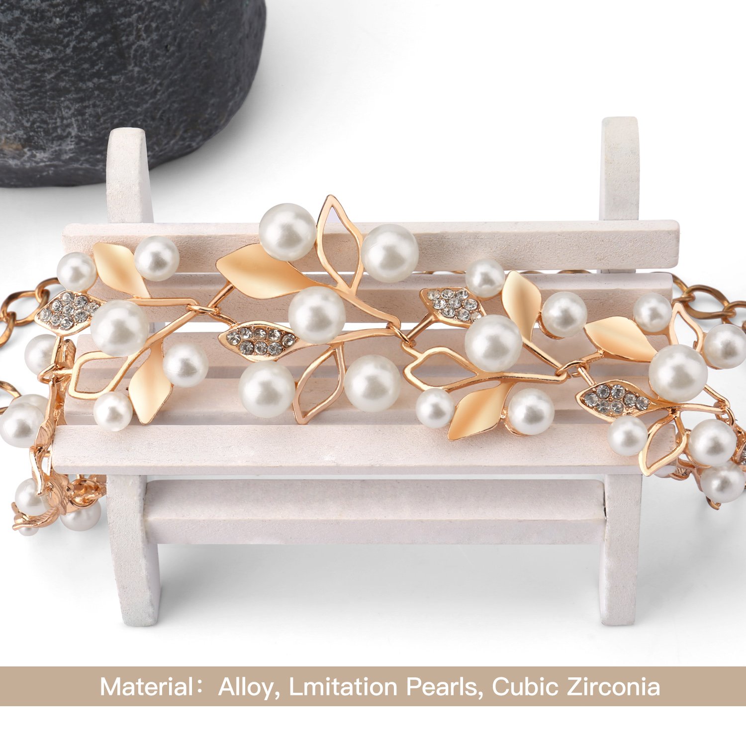 UHIBROS Gold Rhinestone Crystal Pearl Necklace Earrings Stub Alloy Jewelry Set