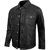 UrbanFocal Leather Jacket For Men - Real Lambskin Polo Collar Premium Vintage Trucker Mens Leather Jackets