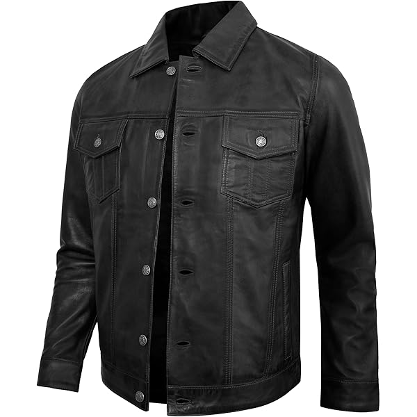 Men Genuine Levis Leather Trucker Jacket Black Vintage Biker
