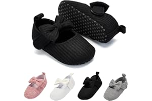 BACSAC Baby Girls Mary Jane Flats with Bow Soft Sole Non-Slip Crib Shoes Infant Toddler First Walkers Princess Dress Shoes