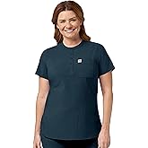 Carhartt Cross-Flex Scrubs for Women, Henley Tunic Scrub Top - Navy, L