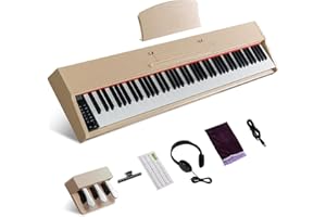 Ktaxon 88 Key Piano Keyboard Semi-Weighted Electric Piano, Portable Keyboard Piano with Professional Three Pedal, 2 Headphone Jacks, Bluetooth, MIDI, 128 Rhythms and 128 Tones(Beige)