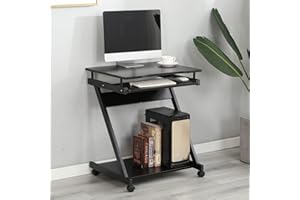 sogesfurniture Mobile Computer Desk Small Rolling Work Workstation with Printer Shelf and Keyboard Space Computer Workstation