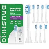 BRUSHMO Gum Care Replacement Heads for Philips Sonicare, 8 Pack White | Extra Soft End-Rounded Bristles for Sensitive Teeth and Gums, Fade Indicators, Protective Caps, Fits Click-On Handles