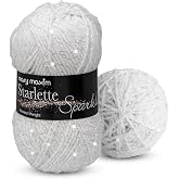 Mary Maxim Starlette Sparkle Yarn, Acrylic Blend, 196 Yards - White Silver | Glitter Yarn, 4 Medium Worsted Weight, White Yarn for Knitting Crocheting, Blankets, Afghans Clothing and Decor