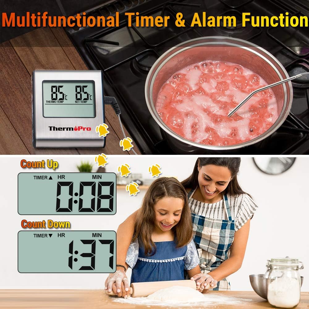 ThermoPro TP-16 Large LCD Digital Cooking Food Meat Smoker Oven Kitchen BBQ Grill Thermometer Clock Timer with Stainless Steel Probe: Kitchen & Dining