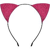 Cat Ears Headband for Women Girls - Cute Sparkle Glitter Hairband Halloween Cosplay Cat Costume Hair Accessories for Adult Kids Birthday Daily Wear Rose Red