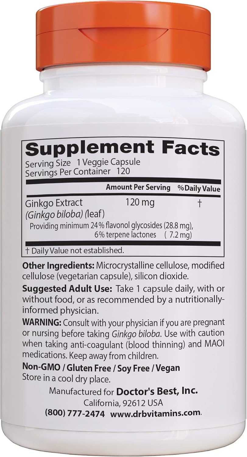 Doctor's Best Extra Strength Ginkgo, Non-GMO, Gluten Free, Vegan, Soy Free, Promotes Mental Function and Memory, 120 mg, 120 Count (Pack of 1): Health & Personal Care
