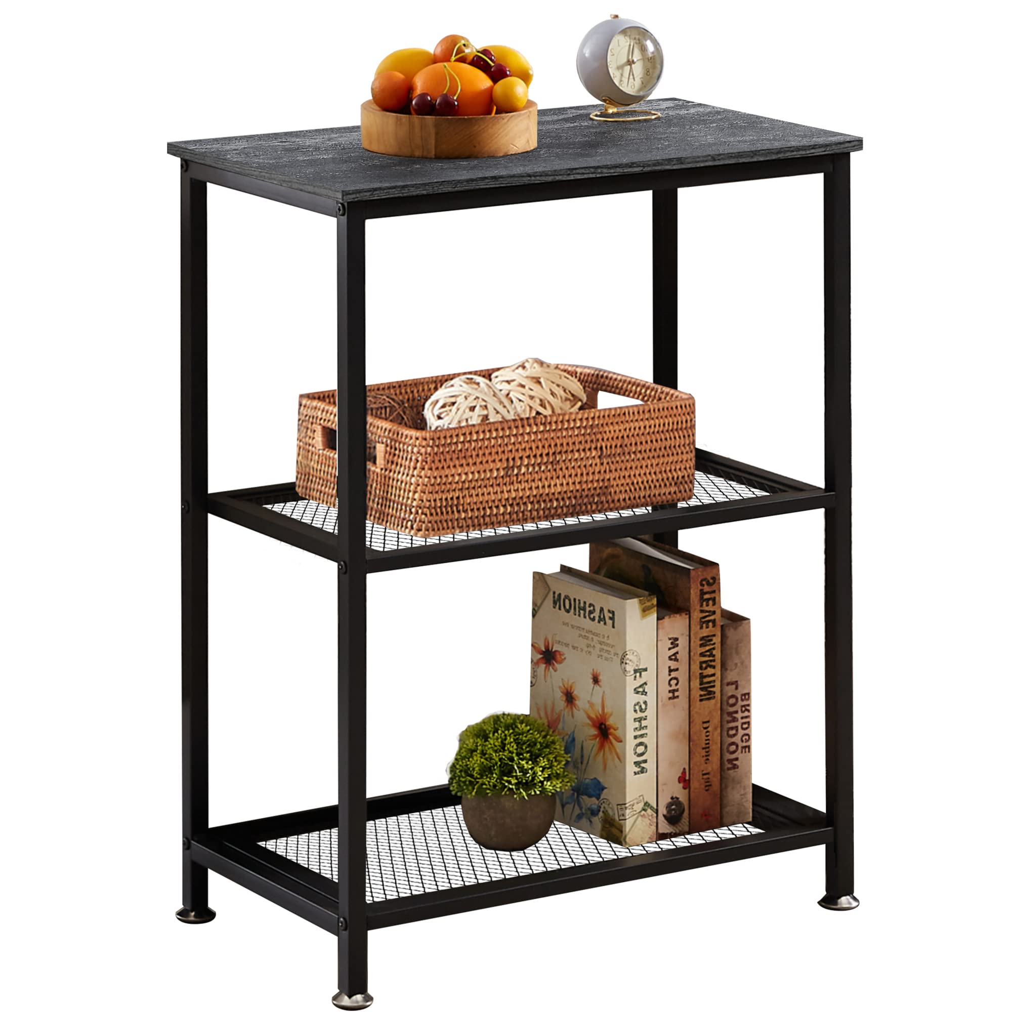 VECELO Tall End Side Tables, 30" Height Nightstand with 3-Tier Storage Shelf for Bedroom Living Room, Easy Assembly,Industrial Style, Carbon Grey Image