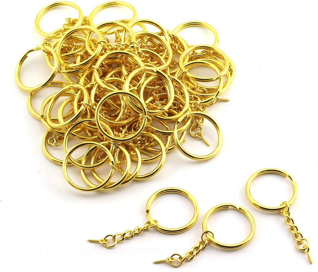 50pcs 30mm Gold Key Ring with Chains and Eye Bolt