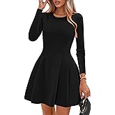PRETTYGARDEN Long Sleeve Mini Dress for Women 2026 Spring Crewneck Knit Pleated Babydoll A Line Casual Short Party Dresses