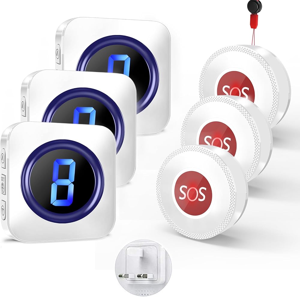 SURFOU Wireless Caregiver Pager Personal Alarm 3 SOS Buttons Elderly 1000ft 3