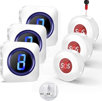 SURFOU Wireless Caregiver Pager Personal Alarm 3 SOS Buttons Elderly 1000ft 3