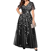 Pinup Fashion Plus Size Formal Dresses - Evening Gowns Wedding Sequin Embroidery V-Neck Prom Long Dress