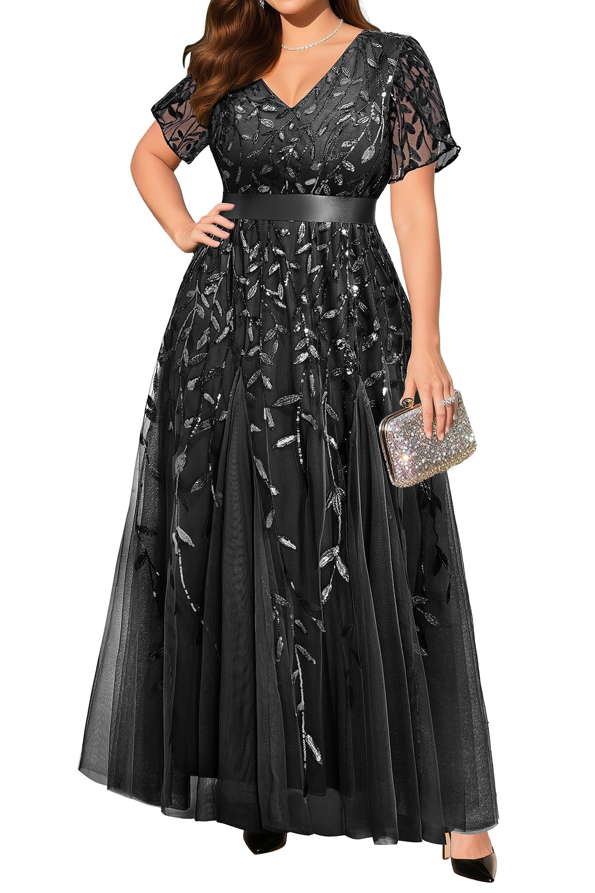 Plus Size Formal Dresses Black Evening Gowns Sequin