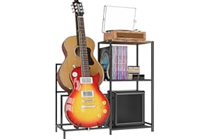 VGMiu Guitar Rack Multi Guitar Stand for Multiple Guitars, Multiple Guitar Rack Holder with Side Shelf for Acoustic, Electric Guitar, Bass, Record Player, Guitar Display Stand for Home Music Studio