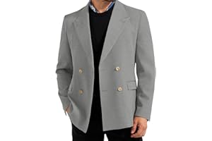 ACAMZ Mens Double Breasted Suit Jacket for Men Knitted Slim Fit Blazer Lapel Collar Formal Coat for Prom Party