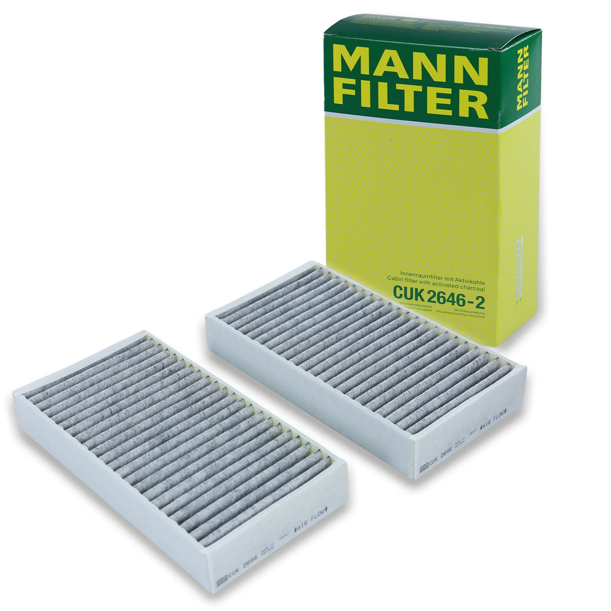 MANN-FILTER CUK 2646-2 Cabin Air Filter - Pollen Filter with Activated Carbon - (set of 2) for Cars + Transporters