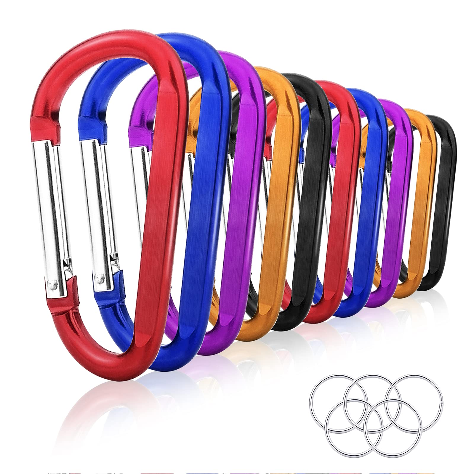 Photo 1 of 10 Pack 3'' Aluminum Spring Snap Hook Carabiner D Ring Carabiner Clip Camping Accessories Fishing Hiking Traveling and Keychain Craebuer