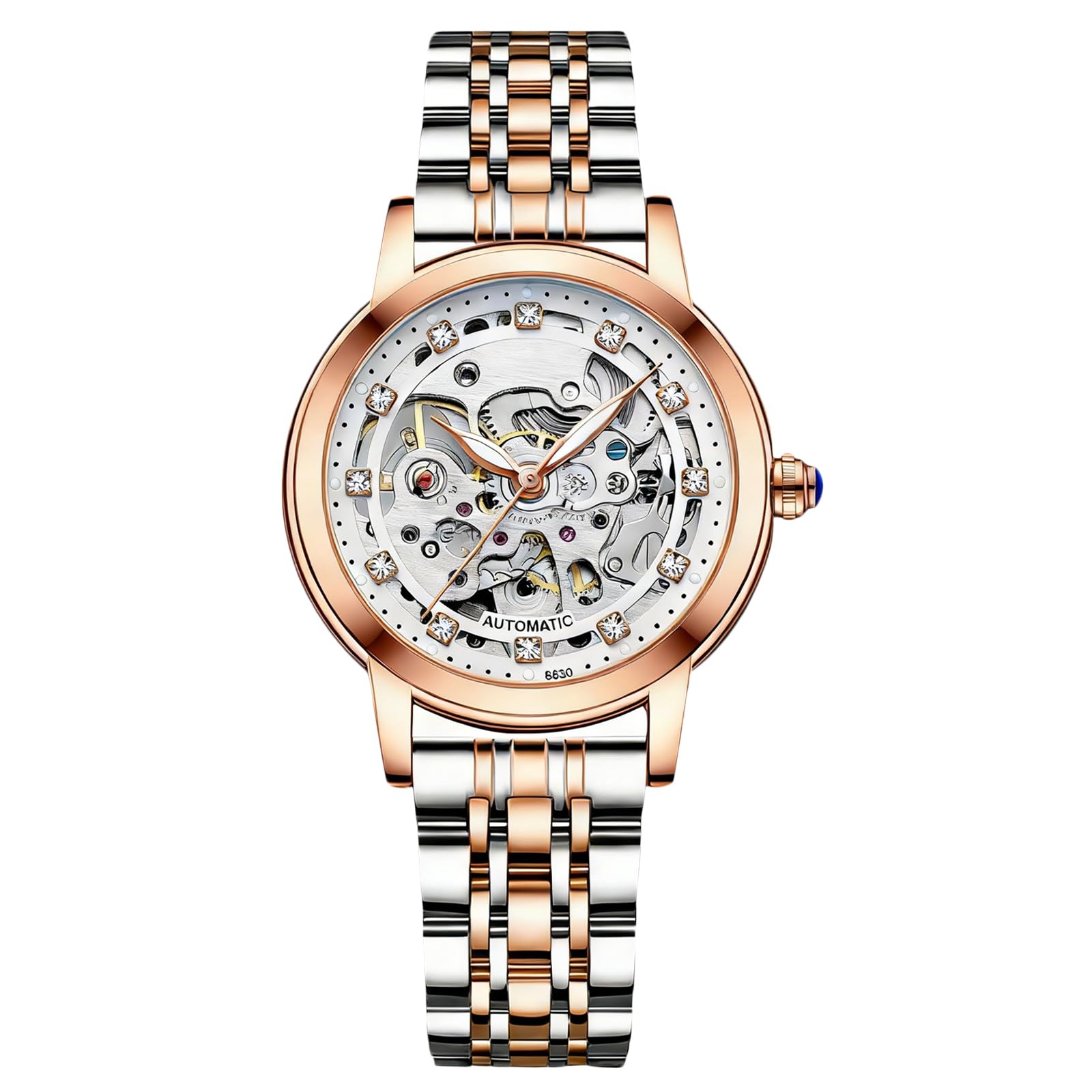 RORIOS Women Watches Automatic Self-Winding Watch with Leather Strap Tourbillon Mechanical Wristwatch Fashion Luminous Watch for Ladies Girls