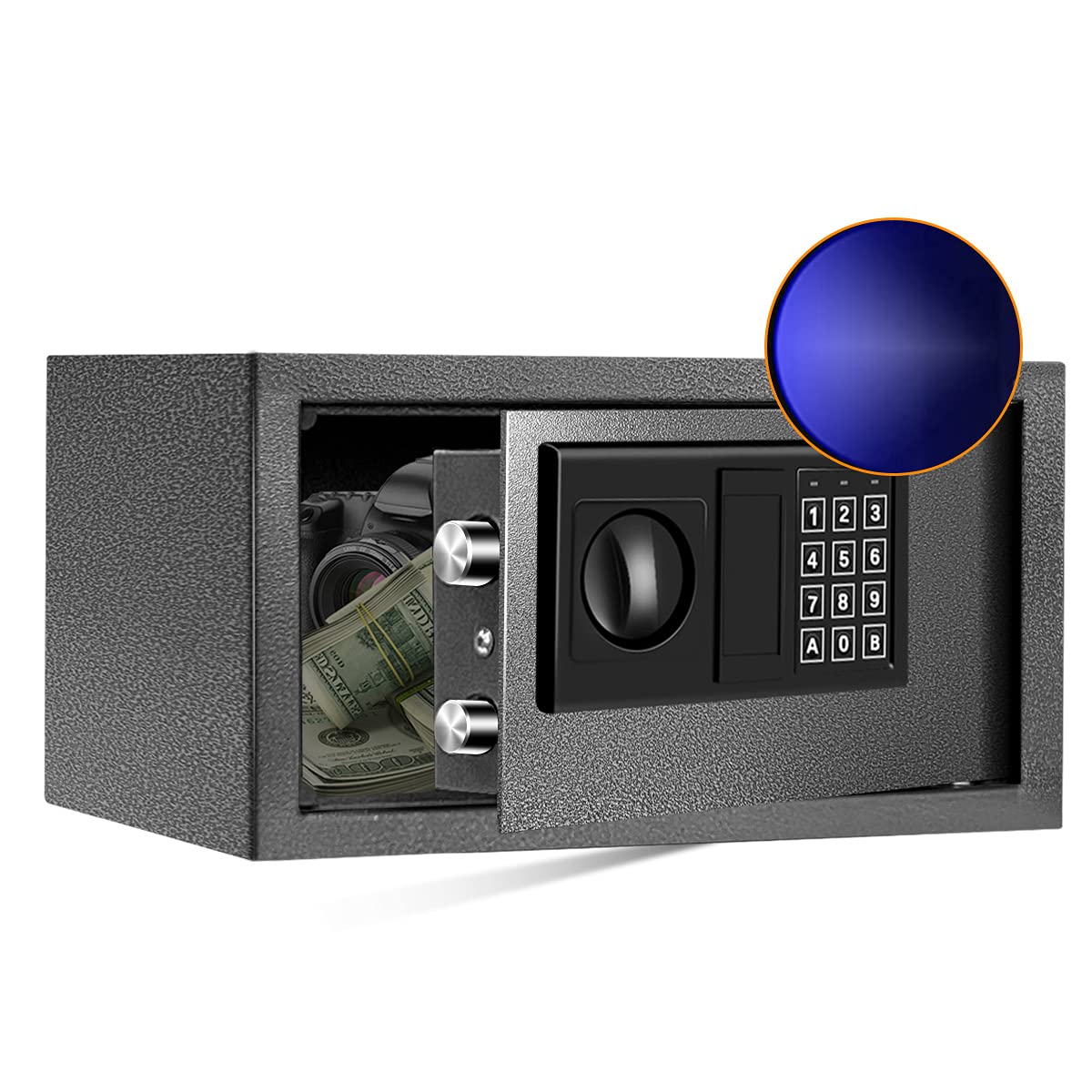 SamYerSafe Safe Box with Sensor Light, 0.55 Cubic Feet Fire Resistant Security Safe with Electronic Digital Keypad Money Safe Steel Construction Hidden with Lock,Wall or Cabinet Anchoring Design for Home, Graphite
