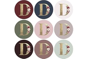 Mobiusea Creation Monogram Stickers | Gold Foil Initial Envelope Seals – Letter D | 9 Chic Color Assortments | 1.4 Inch Wedding Monogram Stickers | 90 Pcs Floral Envelope Seal Stickers