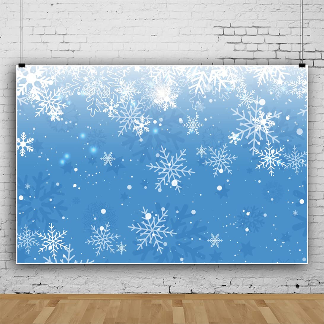 Bovlleetd 10x8ft Winter Backdrop Snowflakes Cartoon Snowing Scene Photography Background Blue Background Winter Vacation Backdrops for Boudoir Decor Baby Shower Banner
