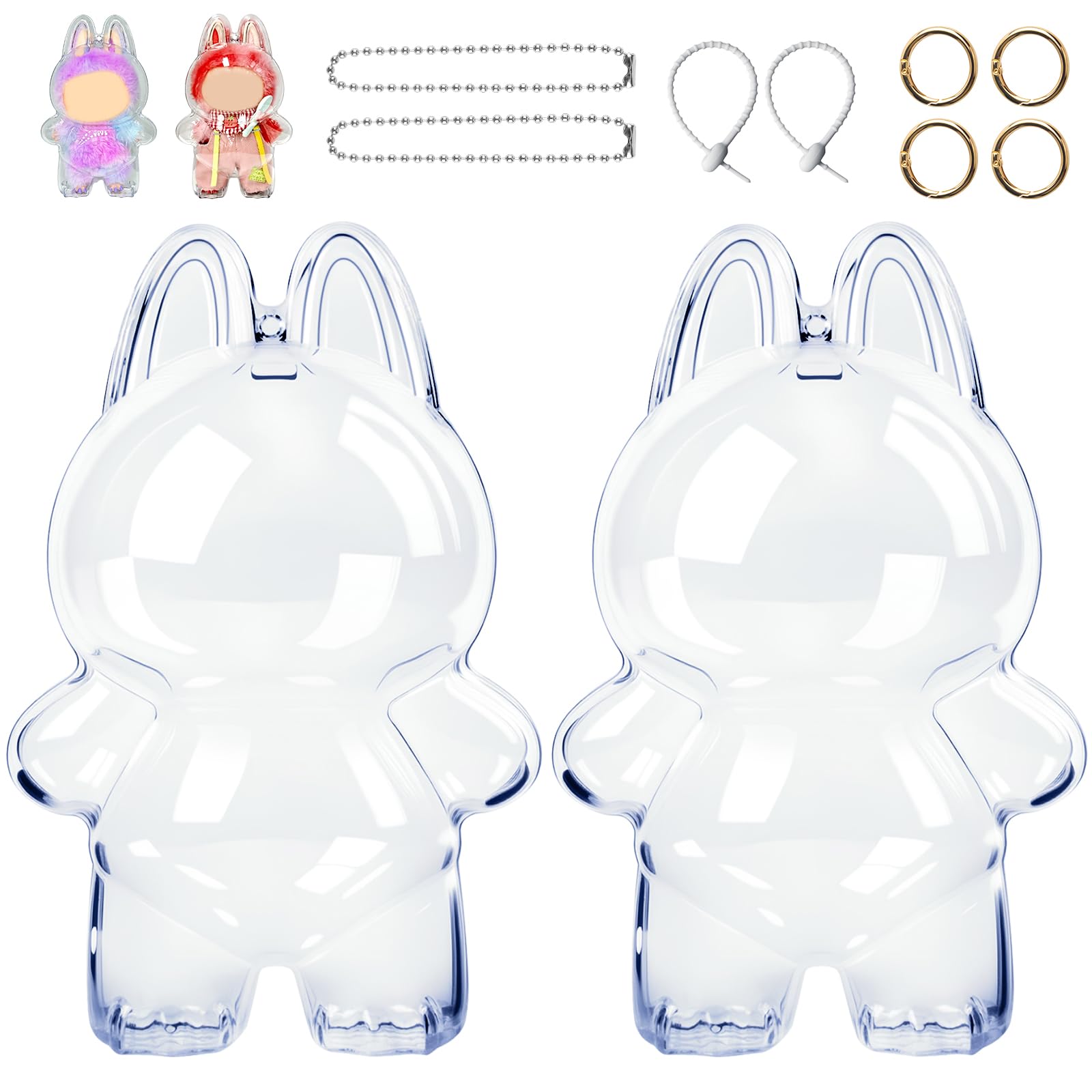 Photo 1 of 2Pcs Protective Case for LAbubu Doll, Dustproof Display Case for Monster Doll, 17cm Standing Monster Doll Clear Case Cover, Durable Case for LAbubu with Keychain Fits Colorful Theme