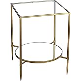 Cortesi Home Johan Square Glass End Table with Mirror Shelf, Gold Metal Frame