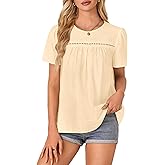 Vrtige Women's Crewneck Lace Crochet Shirt Eyelet Short Sleeve Casual Blouse Shirt Top