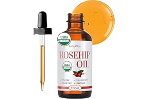 BodyJ4You Rosehip Oil for Face - 100% Pure Natural USDA Organic Cold Pressed - Hydrating Skin Hair Nails Anti-Aging Wrinkle Scar Treatment Gua Sha - Non-GMO Undiluted Carrier - Glass Bottle 1 Fl Oz