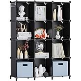 Neprock 12-Cube Storage Shelf, Bookshelf with Hammer, DIY Plastic Storage Shelves for Home Organization, Bathroom & Office Us