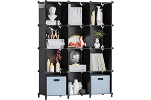 Neprock 12-Cube Storage Shelf, Bookshelf with Hammer, DIY Plastic Storage Shelves for Home Organization, Bathroom & Office Us