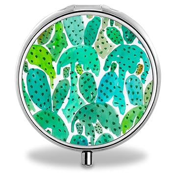IMLONE Pill Organizer, Customized Watercolor Cactus Pill Boxes With 3 Components Metal Portable Pill Container