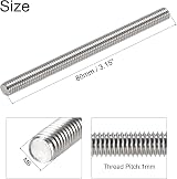 sourcing map M6 x 80mm Fully Threaded Rod 304 Stainless Steel Right Hand 1mm view 3