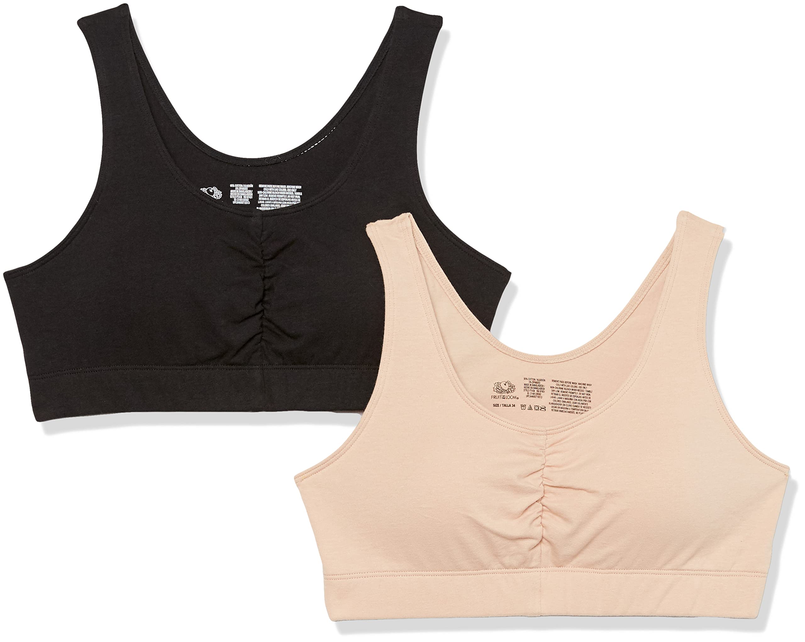Photo 1 of Fruit of the Loom womens With Cookies, 2-pack sports bras, Sand/Black, 42 US