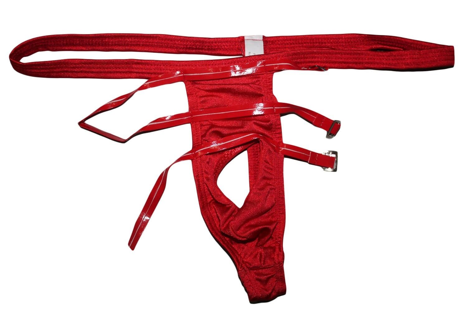 Byrlinlin) Men's Sexy Sleek Buckle Front Restraint Thong - Underwear 