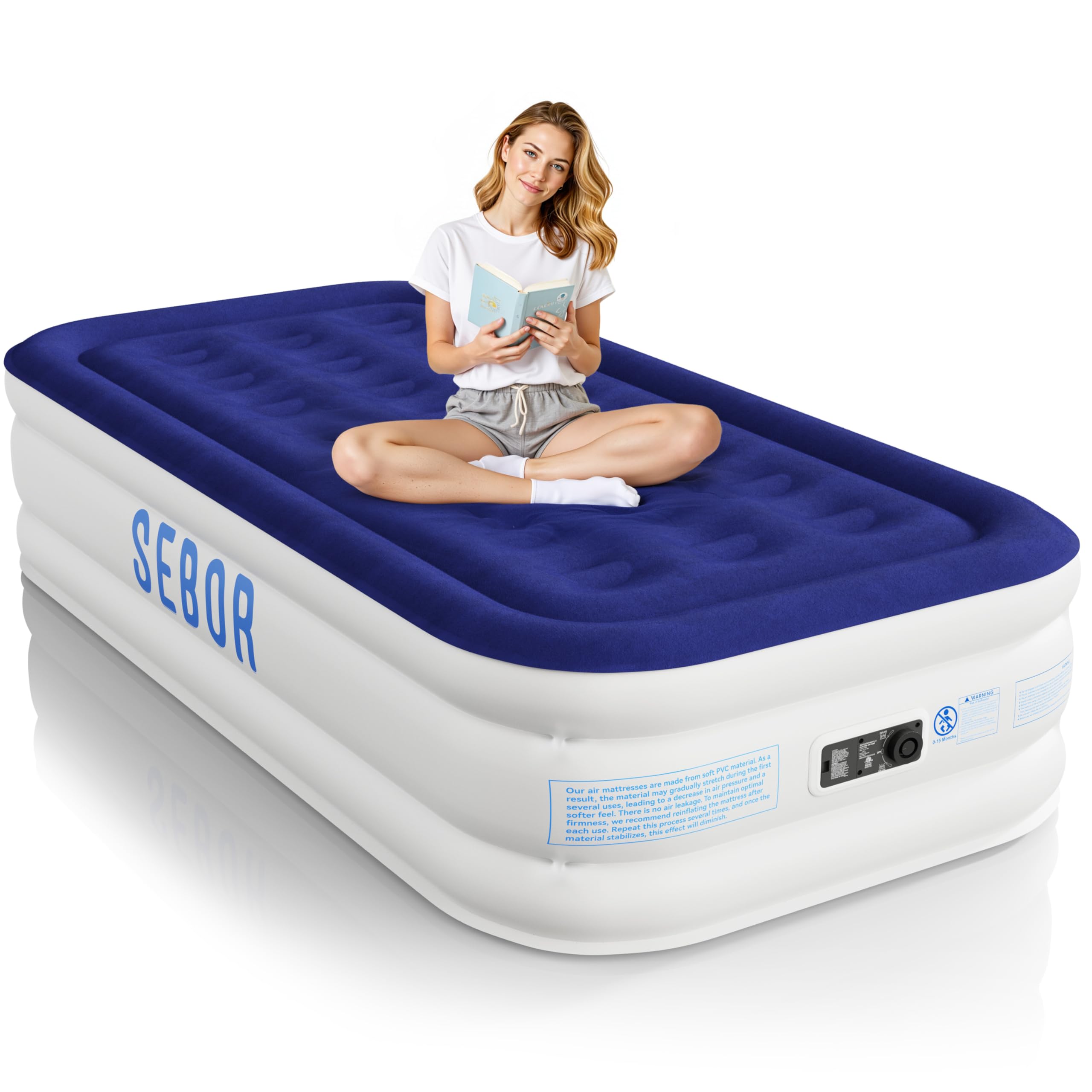 Photo 1 of Sebor Air Mattress Twin with Built-in Pump 18", Comfortable Self-Inflating Air Mattress with High-Speed Pump, Durable Blow Up Mattress Twin with Storage Bag for Guests, Camping, Travel